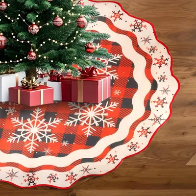 Weihnachtsbaumrock 90 cm, rot kariert mit Schneeflockenmuster