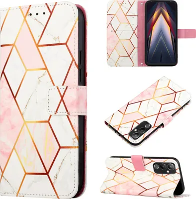 Obrázek produktu pro Tecno Pova 4 Pouzdro,PolyuretanKožené Pouzdro s Mramorovým Vzorem, Kapsy na Karty, Stojánek Pouzdro pro Tecno Pova 4 Růžový