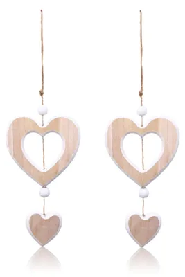 Image de Décorations en bois en forme de cœur à suspendre - Lot de 2 - Décorations pour fenêtres en forme de cœur