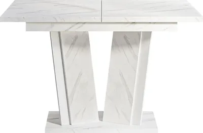 Produktbild von MIRJAN24 Ausziehbarer Tisch Doha II, Esszimmer Esstich, Rechteck, 120-160 cm (Farbe: Marmor Bianco / Weiß Hochglanz)