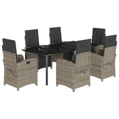 Produktbild von vidaXL 7-tlg. Garten-Essgruppe mit Kissen Grau Poly Rattan