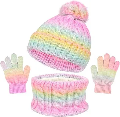 Produktbild von 3-in-1 Winter-Wärmer Set - Kinderhut, Schal und Handschuhe - Winter - Wärmer gebreiter Winterhut - Handschuhe - Runder Schal - Dicht und gefüllt mit Fleece - Einlagenloser gebreiter Hut - Geeignet für Jungen und Mädchen von 1-10 Jahren - Hellgelb
