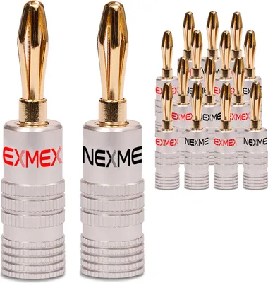 Produktbild von NEXMEX Bananenstecker 4mm schraubbar 24K vergoldet Lautsprecherkabel 16x Stecker