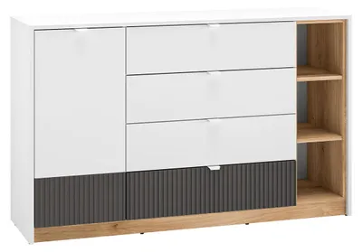 Produktbild von Buffet Ronan mit 4 Schubladen und 1 Tür, Weiß, 138cm