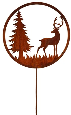 Produktbild von Gartenstecker Hirsch REH im Wald Tanne aus Edelrost Metall Rost Gartendekoration Weihnachten rostige Gartendekoration 30cm x 116cm
