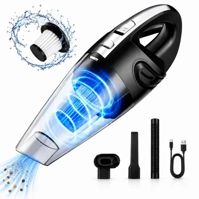 Produktbild von 4500Pa Handstaubsauger Akku 120W, Mini Staubsauger Kabellos für Auto Haushalt, Nass Trockensauger, Waschbarer HEPA Filter, USB Ladegerät, Zubehör
