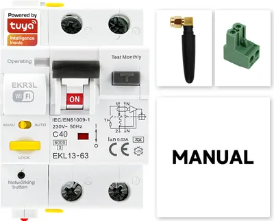 Image de 2P 40A Tuya WiFi Disjoncteur intelligent avec fonction de réenclenchement,à distance, protection contre les courts-circuits