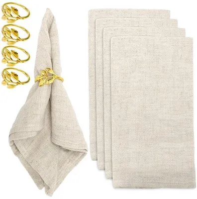 Immagine prodotto di Set di 8 tovaglioli Famanu - Beige - Cotone con portatovaglioli
