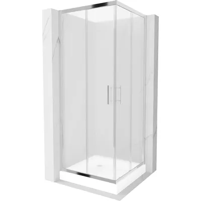 Image de Mexen Rio Paroi de douche carrée 80 x 80 cm, motif strass, chrome + Receveur de douche Rio, blanc - 860-080-080-01-30-4510