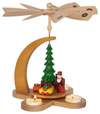 Produktbild von Teelichtpyramide Weihnachtsmann mit Zug und Teelichter bunt Höhe ca. 27cm NEU