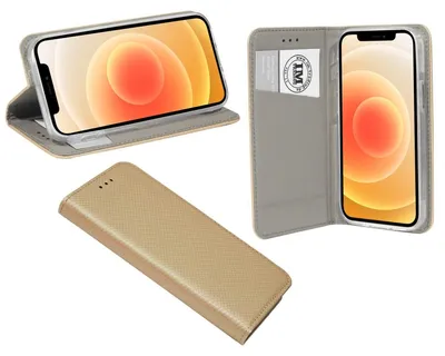 Produktbild von Buch Tasche Smart für iPhone 12 Handy Hülle Etui Brieftasche Schutzhülle mit Standfunktion, Kartenfach Gold