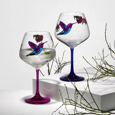 Produktbild von Gin & Tonic Cocktailgläser Weingläser Flying Gems Kolibri Kristallglas 580 ml in blau und rosa 2er Set Bohemia Crystalex