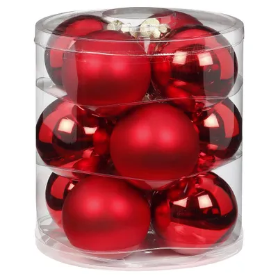 Produktbild von Weihnachtskugeln Glas 8cm, 12 Stück, Farbe:Rot glanz / matt