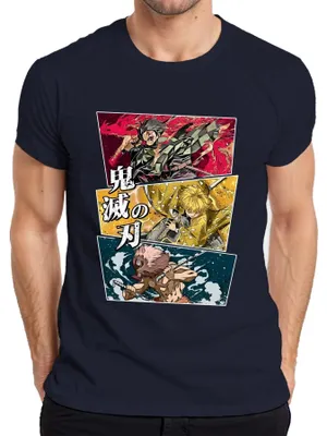 Immagine prodotto di maglietta da uomo Kimetsu no Yaiba Tanjiro Zenitsu Inosuke Anime Gift, Navy, M