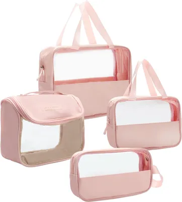 Produktbild von Kulturbeutel 4 Stück, transparent wasserdicht PVC, für Reise, mit Reißverschluss
