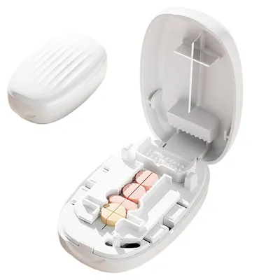 Produktbild von Kompakter Pillenteiler Reise mit Aufbewahrung, 1/2 1/4 Tablettenschneider, tragbar & sicher für Medikamente & Vitamine
