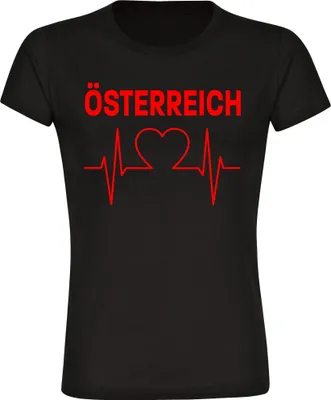 Produktbild von multifanshop Damen T-Shirt - Österreich - Herzschlag, schwarz, Größe XXL
