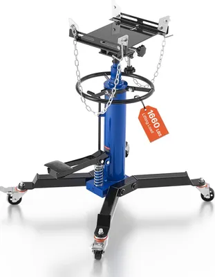 Immagine prodotto di Sollevatore idraulico per cambi - Sollevatore da garage - Portata 750 kg - Intervallo di sollevamento 88-176 cm - Telescopico - Pedale - Ruote girevoli a 360° - Blu/nero