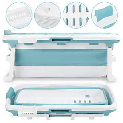 Immagine prodotto di Vasca da bagno pieghevole Peviasot 149x60x50 cm XXL blu in PP e TPE con rulli massaggianti, adatta a persone di corporatura robusta
