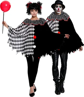 Produktbild von Schwarz-Weißer Harlekin Clown Poncho