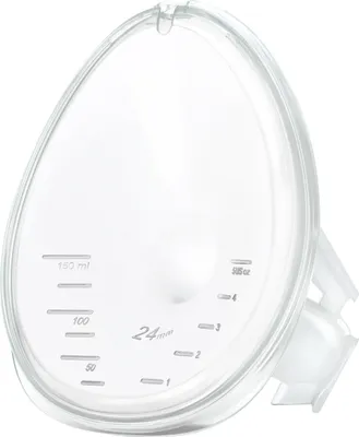 A clear, studio shot of a single Medela hands-free breast flange.