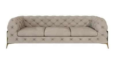 Produktbild von S-STYLE MÖBEL - Chesterfield Sofa 3-Sitzer Nova mit Goldene Metall Füßen aus Dunkle Creme Samtstoff, B/T/H: 243 cm/ 100 cm/ 75 cm