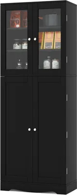 Produktbild von COSTWAY Küchenschrank Holz, Hochschrank freistehend, Küchenbuffet Mehrzweckschrank für Esszimmer, Wohnzimmer (Schwarz)