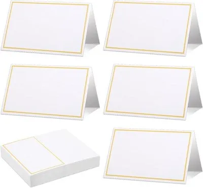 Produktbild von 50 Stück weiße Tischkarten mit Goldfolienrand für Hochzeit und Feiern