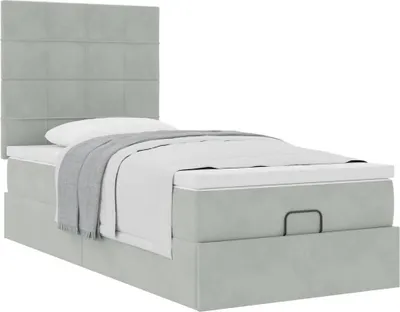 Produktbild von Ottoman-Bett mit Matratzen Hellgrau 100x200 cm Samt