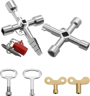 Produktbild von 6 Stück 4 Wege Kreuzschlüssel, Schaltschrankschlüssel, 4 Kant Schlüssel, Wasserhahn Schlüssel, Universalschlüssel, für Wasser, Strom, Stromzähler, Heizkörper, Aufzüge usw