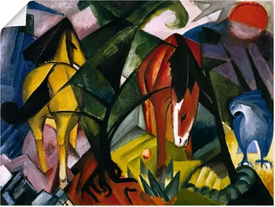 Produktbild von Franz Marc: Pferde und Adler. 1912, Produkt:Poster, Größe:90x120 cm / Poster
