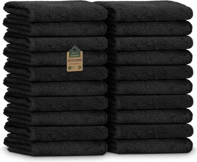 Immagine prodotto di Asciugamani per ospiti NatureMark – confezione da 20 (30x50 cm), 100% cotone, certificati Oeko-TEX, morbidi, assorbenti e facili da lavare – Ideali per il bagno, per gli ospiti e per le spa - Colore: nero