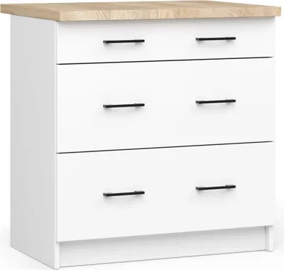 Immagine prodotto di Mobiletto da Cucina OLIWIA S80 3S con Piano in Bianco e Finitura Rovere Sonoma