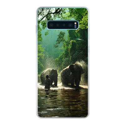 Produktbild von MuchoWow® Handyhülle Schutzhülle Hülle für Samsung Galaxy S10 Plus Elefant - Wasser - Bäume - Grün - Tiere Silikon Softcase Handy Hülle - Schutzhülle