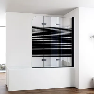 Produktbild von IMPTS Duschwand für Badewanne 140x140cm 3-teilig Faltwand Badewannenaufsatz Faltbar Duschabtrennung 6mm ESG GLAS Badwannenfaltwand Schwarze, Gestreift