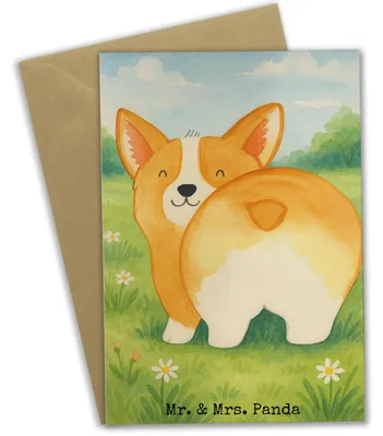 Produktbild von Mr. & Mrs. Panda Glückwunschkarte Corgi Po Design - Weiß - Geschenk, Hund, Spruch, dankeskarten, weihnachtskarten, glückwunschkarten, Corgie, osterkarten, Süß, Sprüche