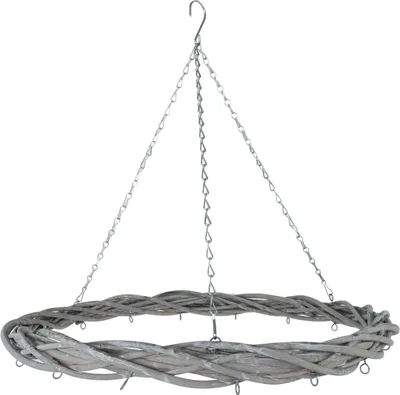 Produktbild von Rattan Deko Kranz zum hängen mit Kette Ø 60 cm - mit 15 Haken zum selber dekorieren!