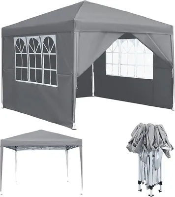 Produktbild von Pavillon 3x3m Wasserdicht Stabil Winterfest Faltpavillon mit 4 Seitenteilen und Fenstern Faltbare Gartenpavillon UV-Schutz Gartenzelt Partyzelt für Outdoor Garten Party, Grau