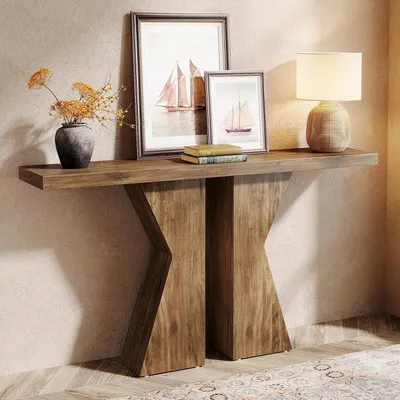Obrázek produktu pro Konzolový stolek, dřevěný, 140 cm, úzký, vhodný do předsíně, obývacího pokoje, rustikální hnědá barva