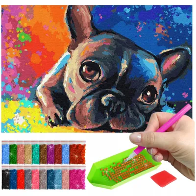 Produktbild von ARTULIO - Diamond Painting Set - Pop-Art Bulldoggenporträt - 60 x 40 cm - Groß XXL - Crystal Art, Komplettset Mosaik + Zubehör