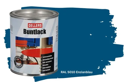 Produktbild von Buntlack - 1 L, RAL 5010 Enzianblau – Glänzender Decklack für Metall & Holz, wetterfester Metallschutzlack, robuste Lackfarbe außen & innen