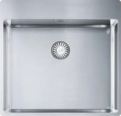 A top-down view of a stainless steel kitchen sink.