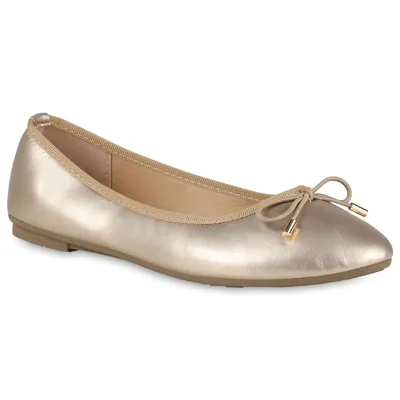 Produktbild von VAN HILL Damen Klassische Ballerinas Schleifen Slippers Kunstleder Schuhe 838467, Farbe: Gold, Größe: 40