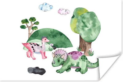 Produktbild von MuchoWow® Poster Kinderzimmer - Zeichnung - Dinosaurier - Jungen - Mädchen - Kinder 120x80 cm - Bilder