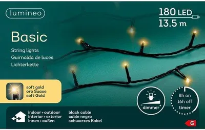 Imagen del producto de Iluminación navideña LED para exteriores, 13,5 metros, 180 LEDs (2700K), regulable, con temporizador
