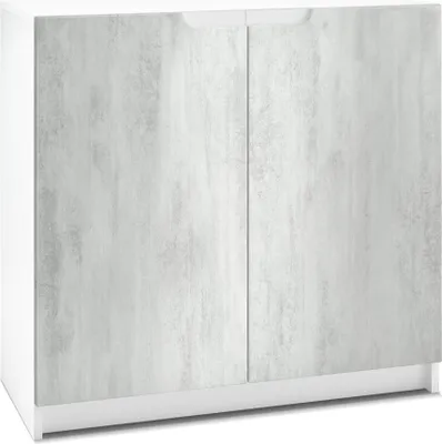 Produktbild von Vladon Sideboard Logan,  Germany, Kommode mit 2 Türen, Weiß matt/Beton Oxid-Optik (82 x 78 x 37 cm)