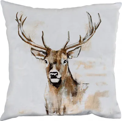 Produktbild von Kissenbezug 40x40cm Baumwolle mit Hirsch Motiv Weiß / Braun