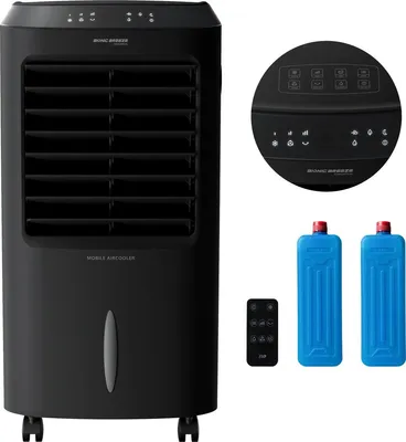 Zdjęcie produktu dla JAP Appliances Edmonton - Klimator 4 w 1, wentylator, jonizator i nawilżacz powietrza - Z pilotem i timerem - Chłodnica powietrza w zestawie z 2 wkładami chłodzącymi - Matowa czerń