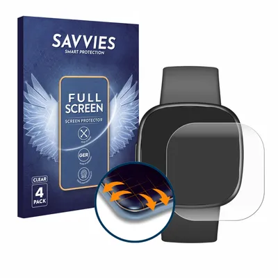 Produktbild von 4x Savvies Fullscreen Schutzfolie für Fitbit Sense 2 Displayschutz Folie Fullcover Klar Transparent