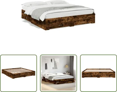 Produktbild von The Living Store Bettgestell mit Schubladen Räuchereiche 200x200cm Holzwerkstoff